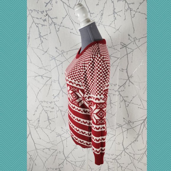 Bula Red Fairisle Knit Wool Blend Crewneck Sweater - Picture 2 of 4